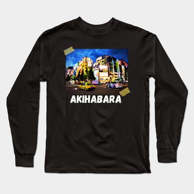 akihabara neon anime city Long Sleeve T-Shirt by Knorowara